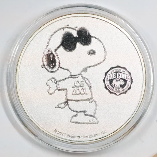 2021 Peanuts Joe Cool Snoopy 1 oz .999 Fine Silver Bullion w/ Capsule