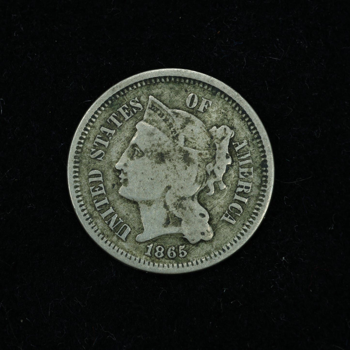 1865 Three 3 Cent 3c Nickel
