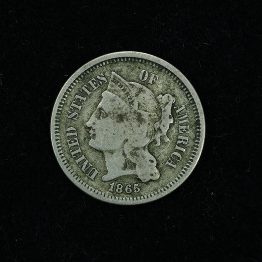 1865 Three 3 Cent 3c Nickel