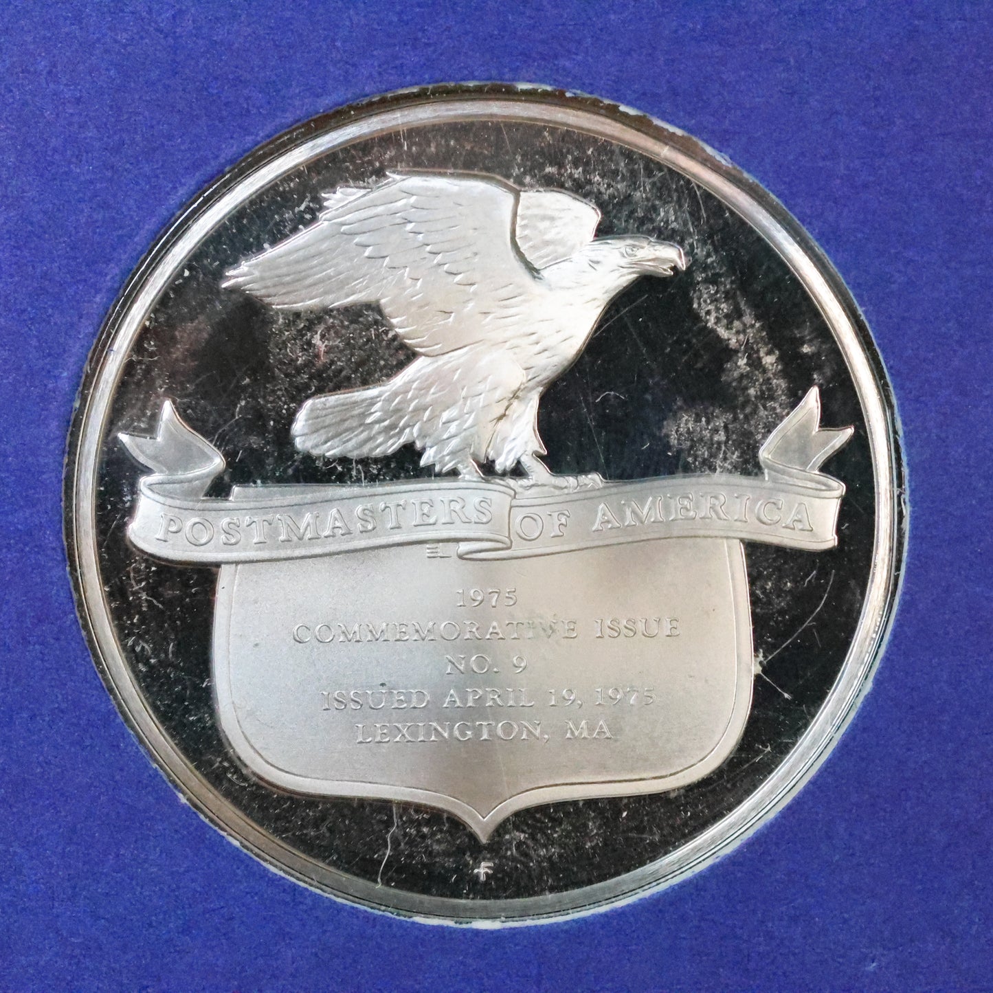 1975 Postmasters of America STERLING SILVER Art Round - No. 9 Battles of Lexington and Concord