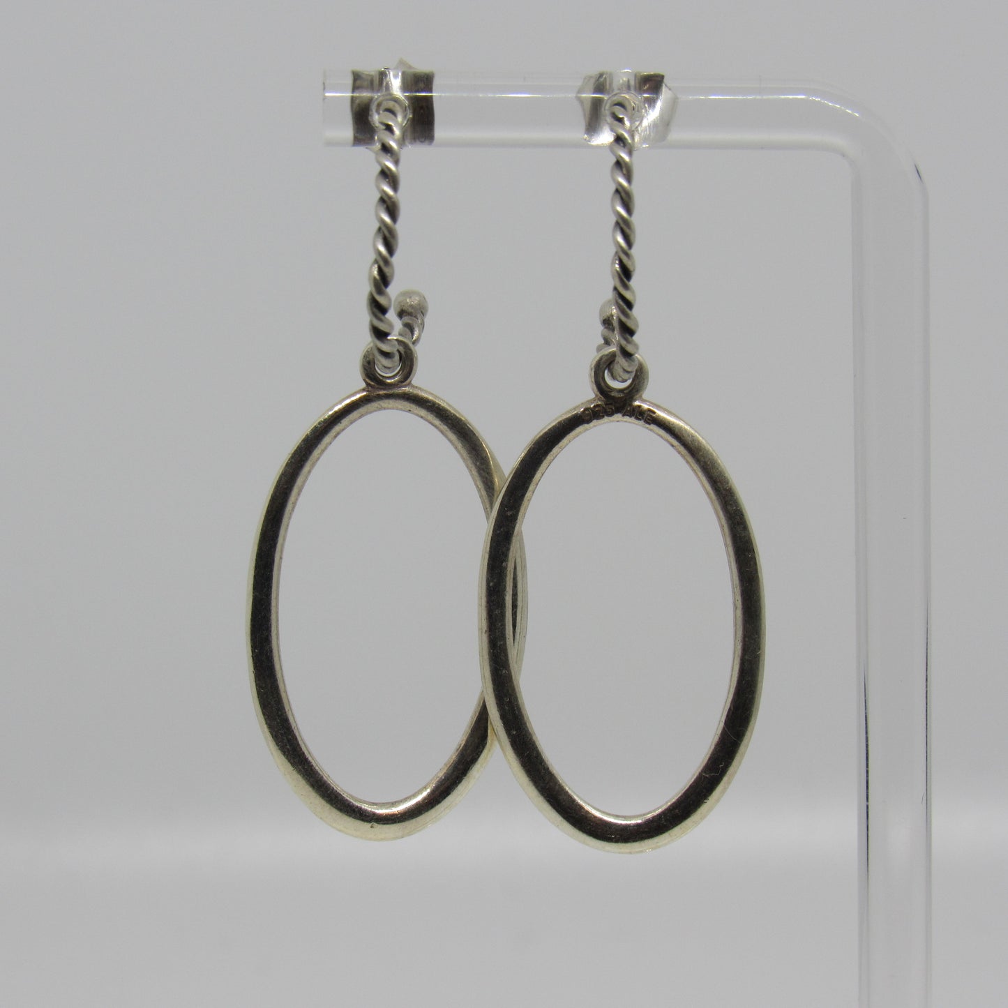 Pandora Sterling Silver Hoop Earrings w/ Dangle Drop Large Oval