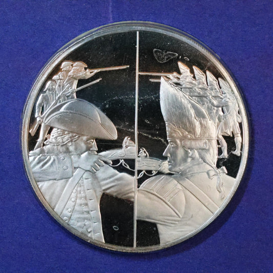 1975 Postmasters of America STERLING SILVER Art Round - No. 9 Battles of Lexington and Concord