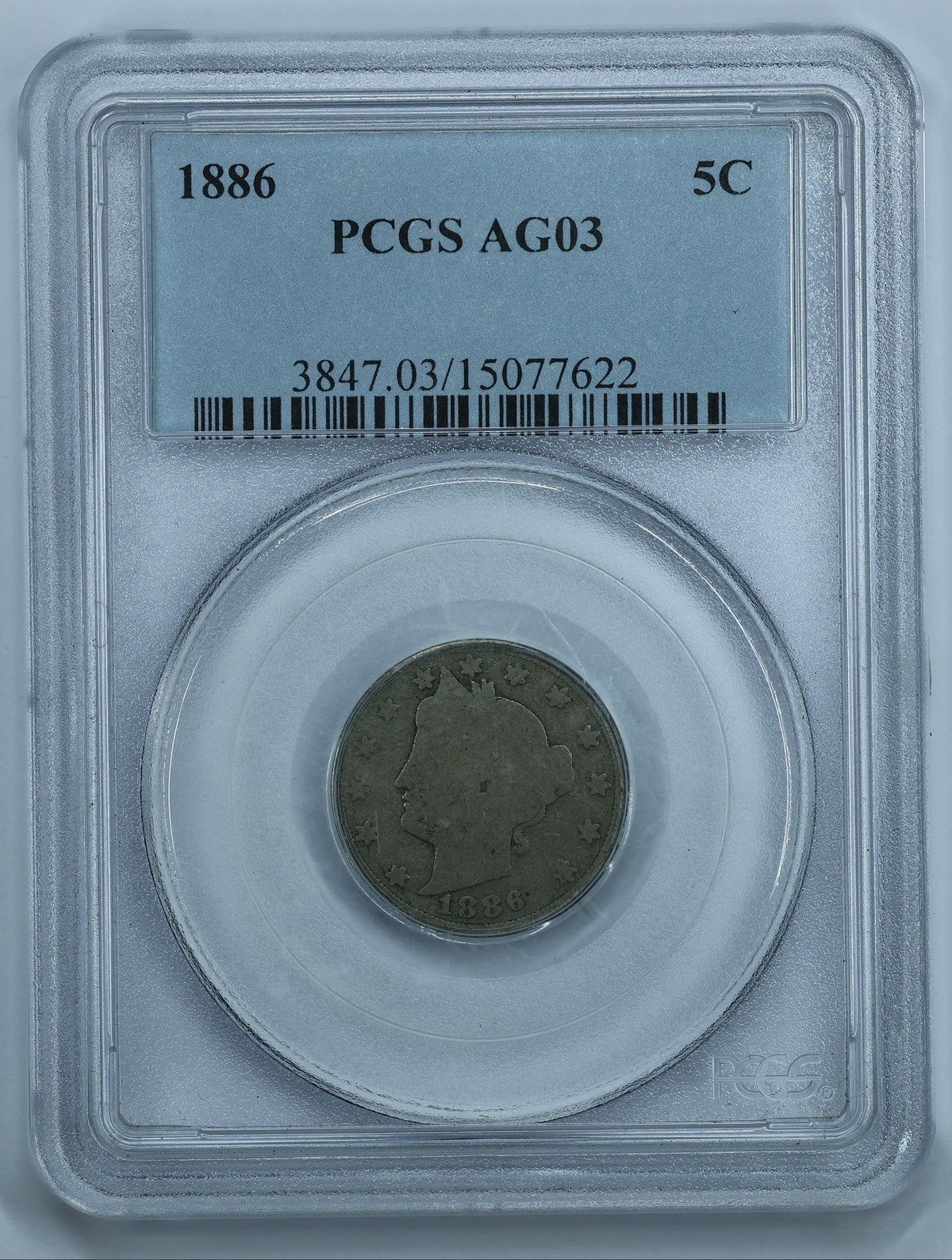 1886 Liberty Head V Nickel 5c - NGC AG03