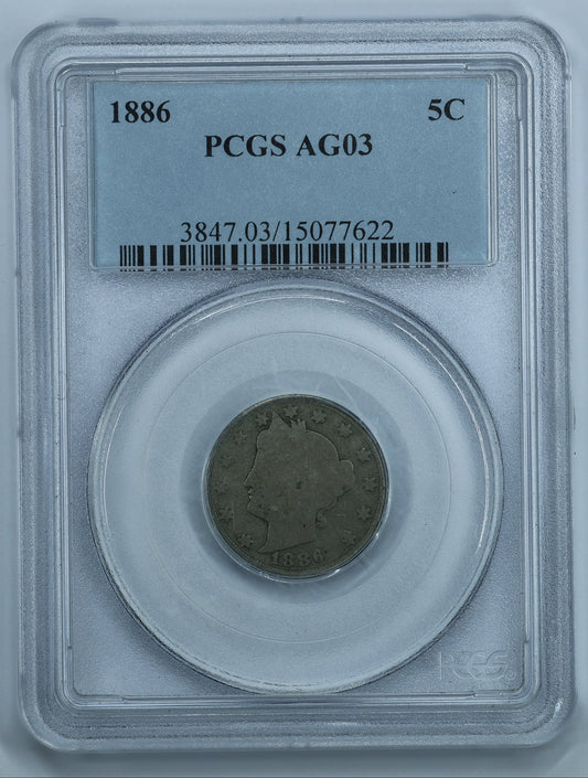 1886 Liberty Head V Nickel 5c - NGC AG03