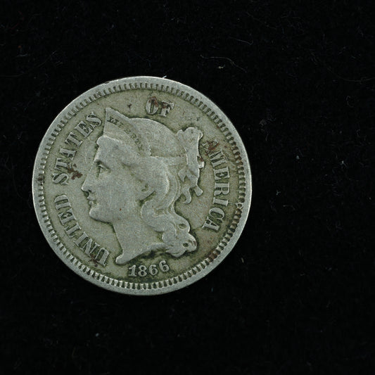 1866 Three 3 Cent 3c Nickel