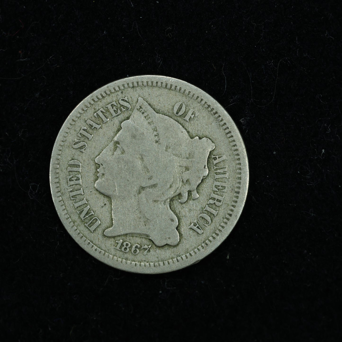 1867 Three 3 Cent 3c Nickel