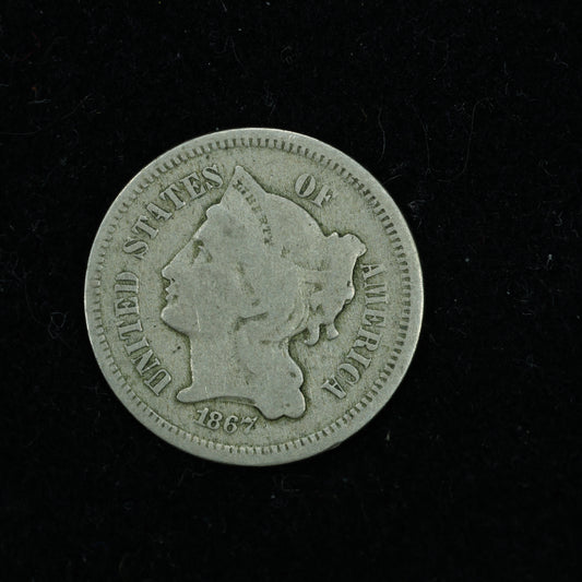 1867 Three 3 Cent 3c Nickel