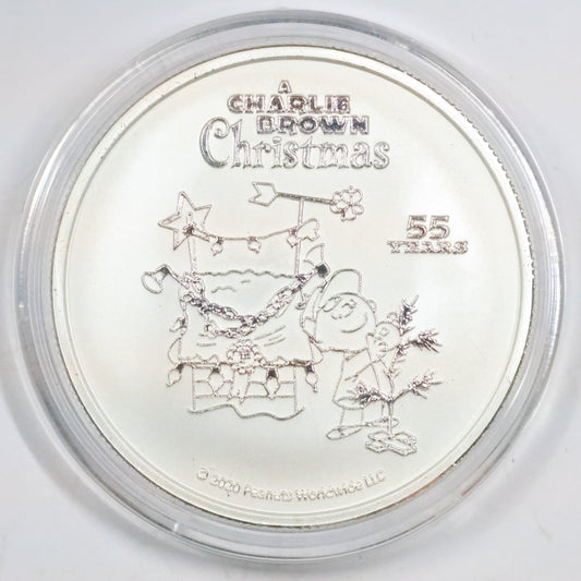 2020 Peanuts A Charlie Brown Christmas 1 oz .999 Fine Silver Bullion Round in Capsule