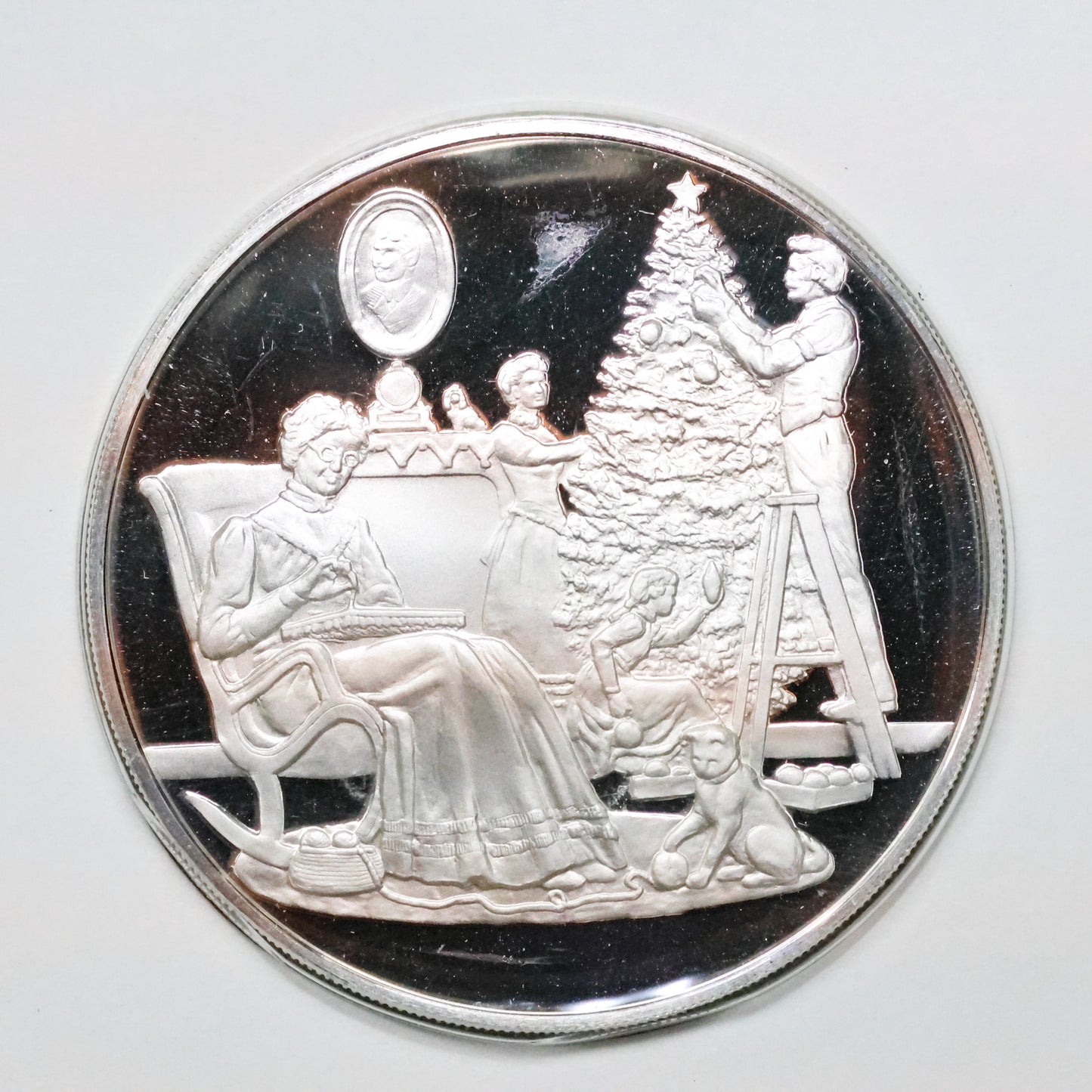 1973 Postmasters of America STERLING SILVER Art Round - No. 56 Christmas At Home