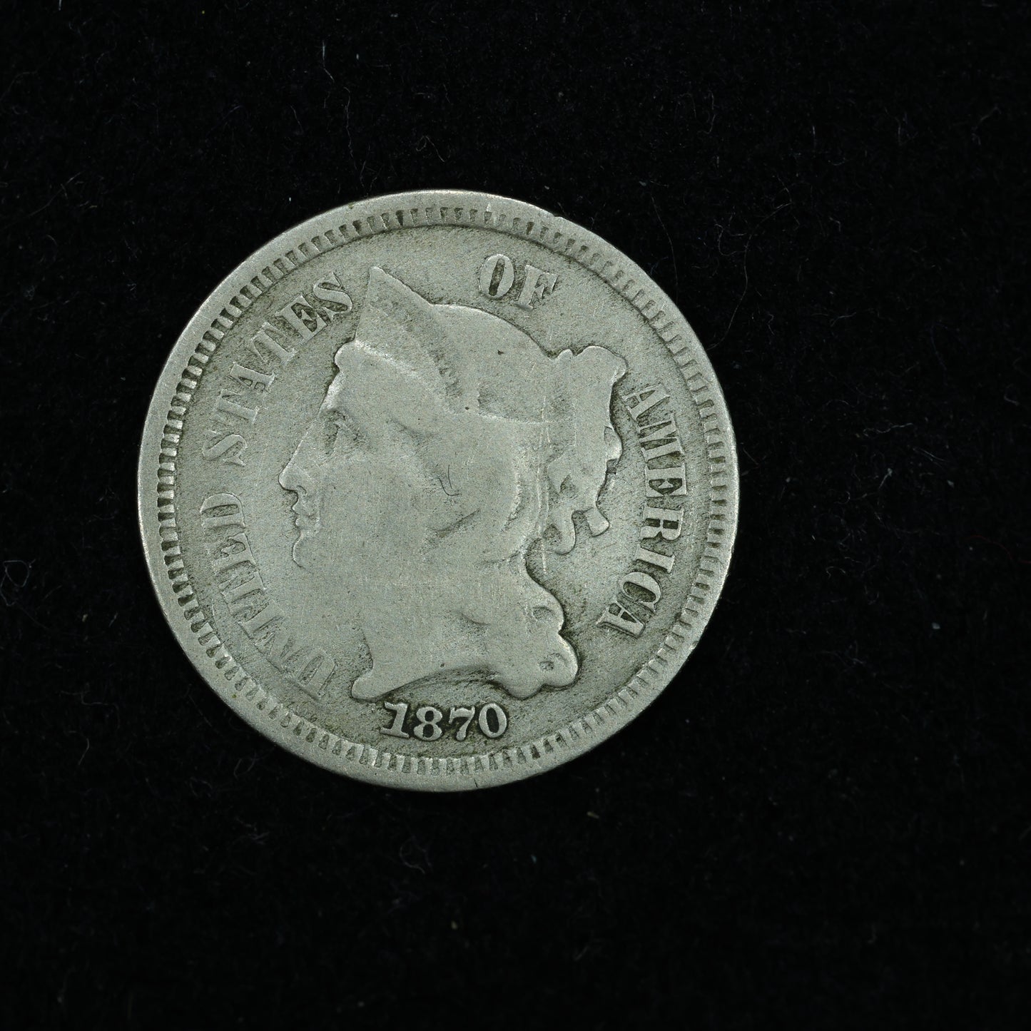 1870 Three 3 Cent 3c Nickel