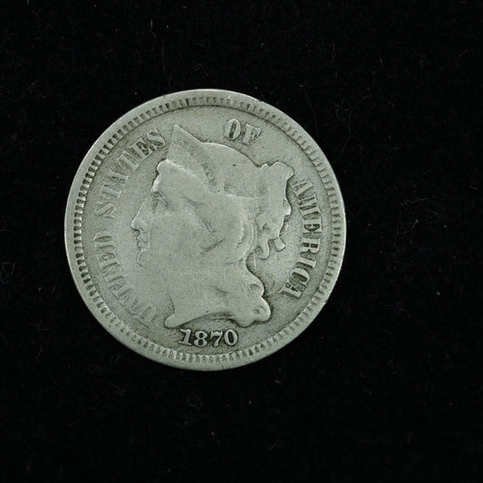 1870 Three 3 Cent 3c Nickel