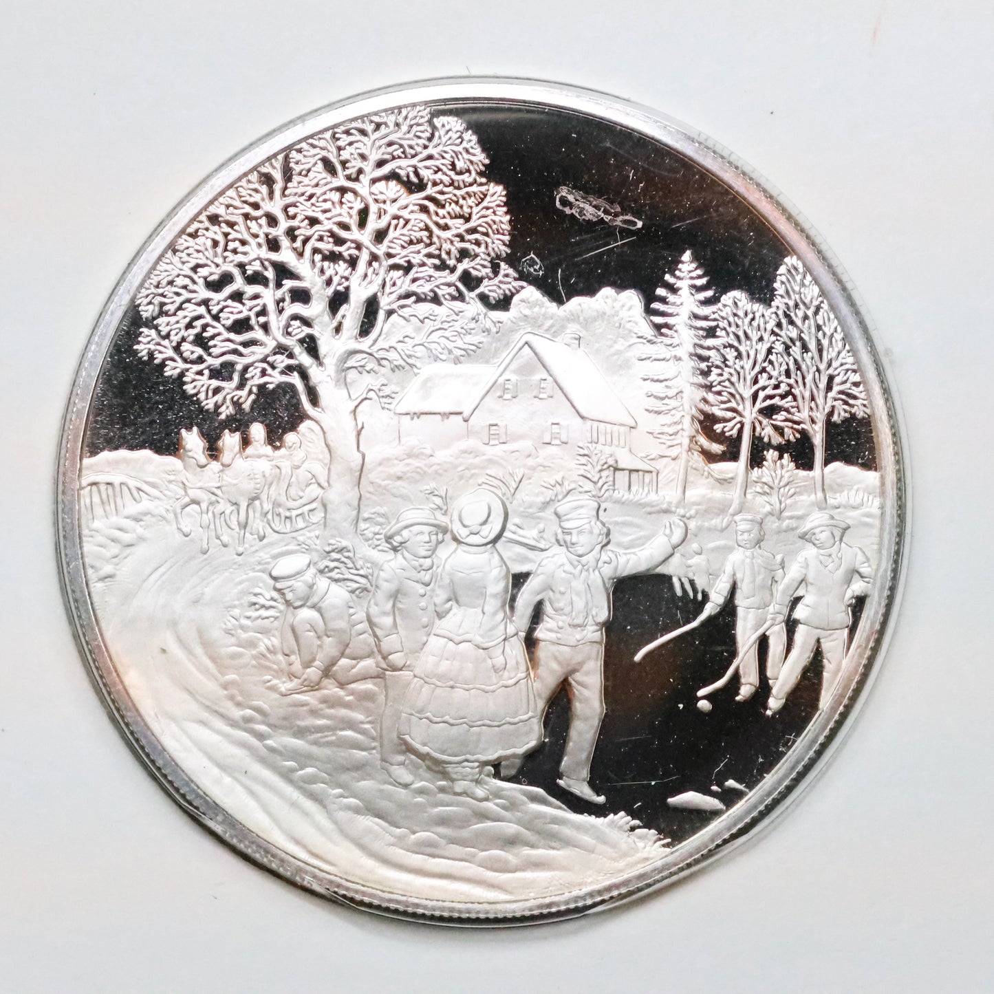 1974 Postmasters of America STERLING SILVER Art Round - No. 20 Christmas Ice Skating