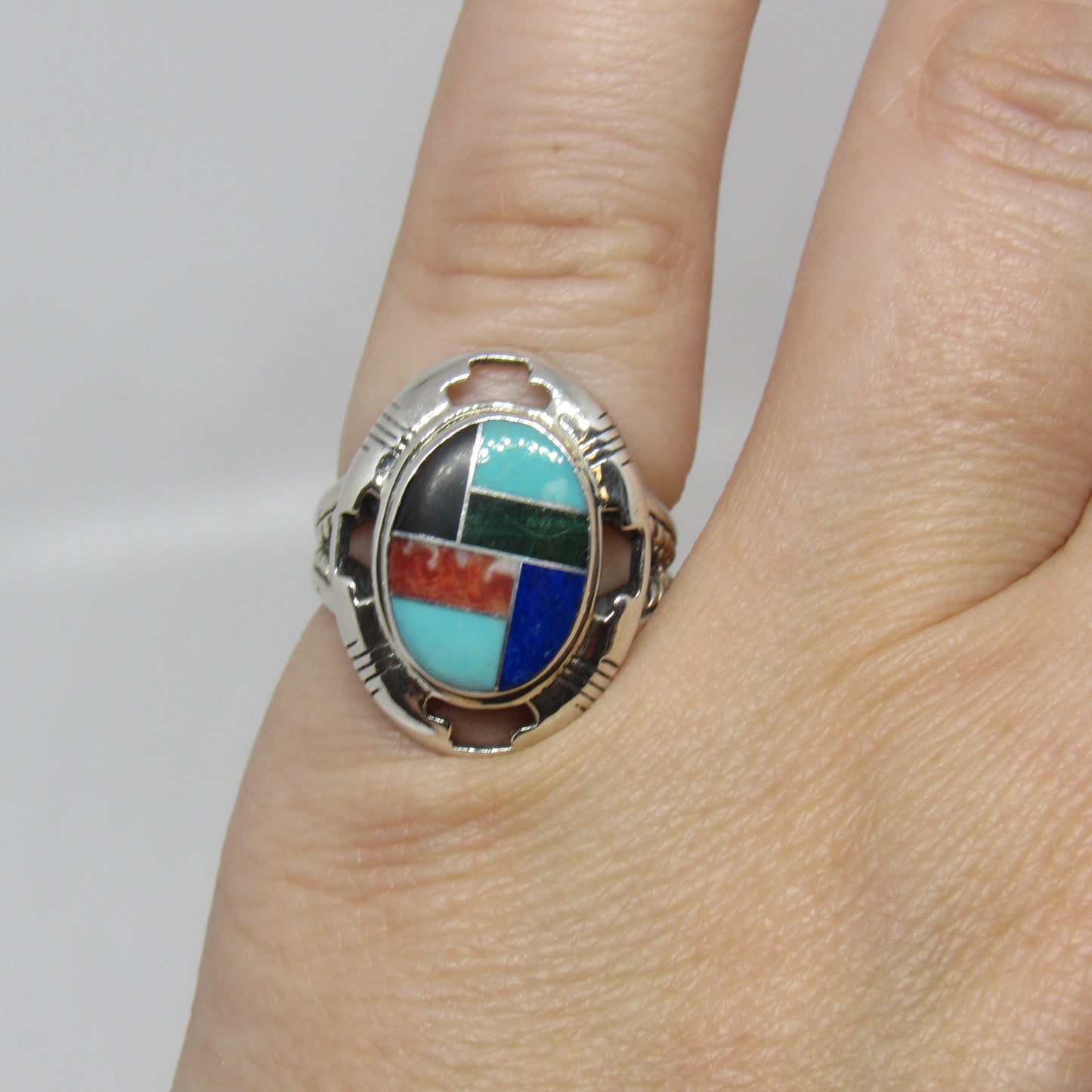 Carolyn Pollack Relios Turquoise Multi Stone Inlay Sterling Silver Ring - Sz 6