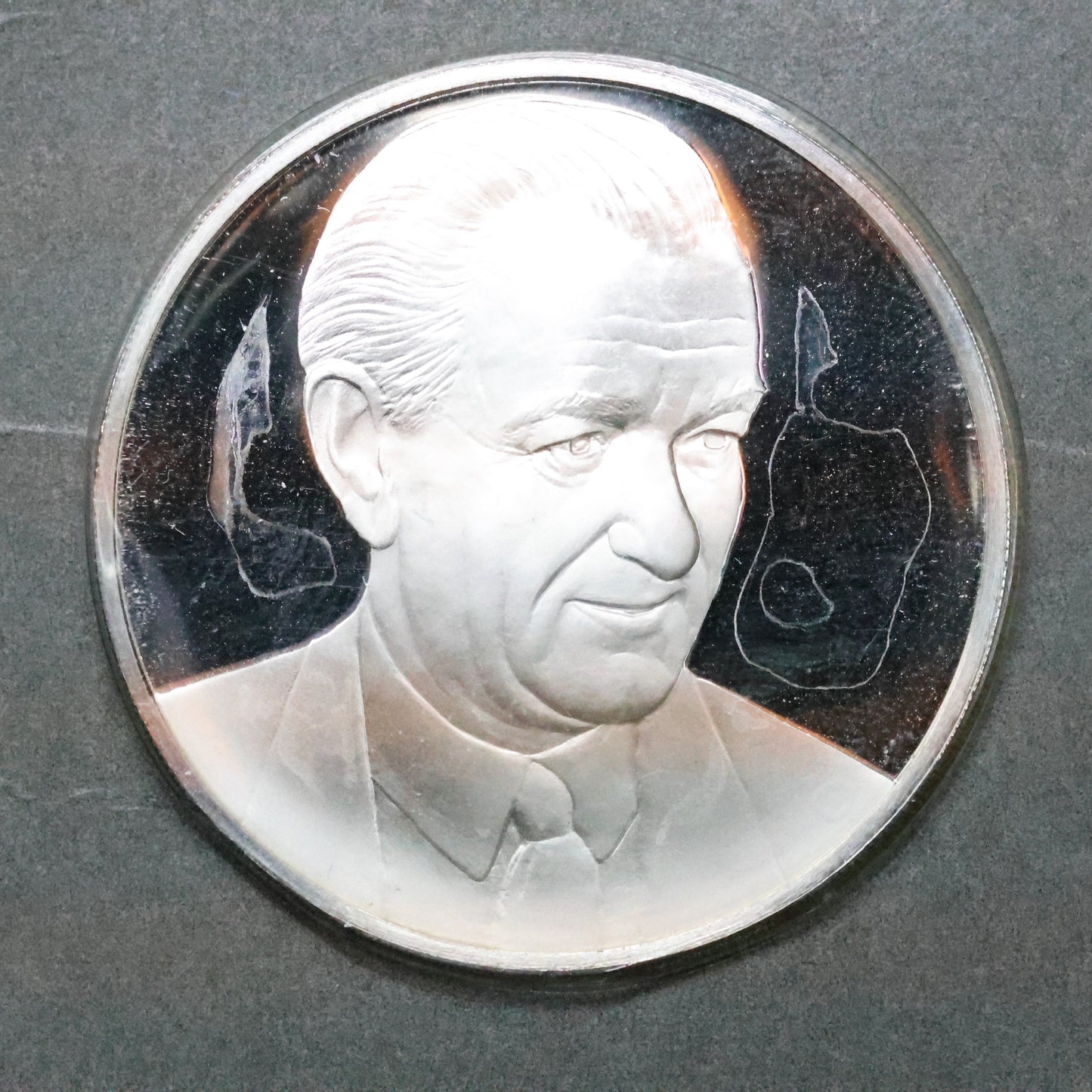 1973 Postmasters of America STERLING SILVER Art Round - President Lyndon B. Johnson