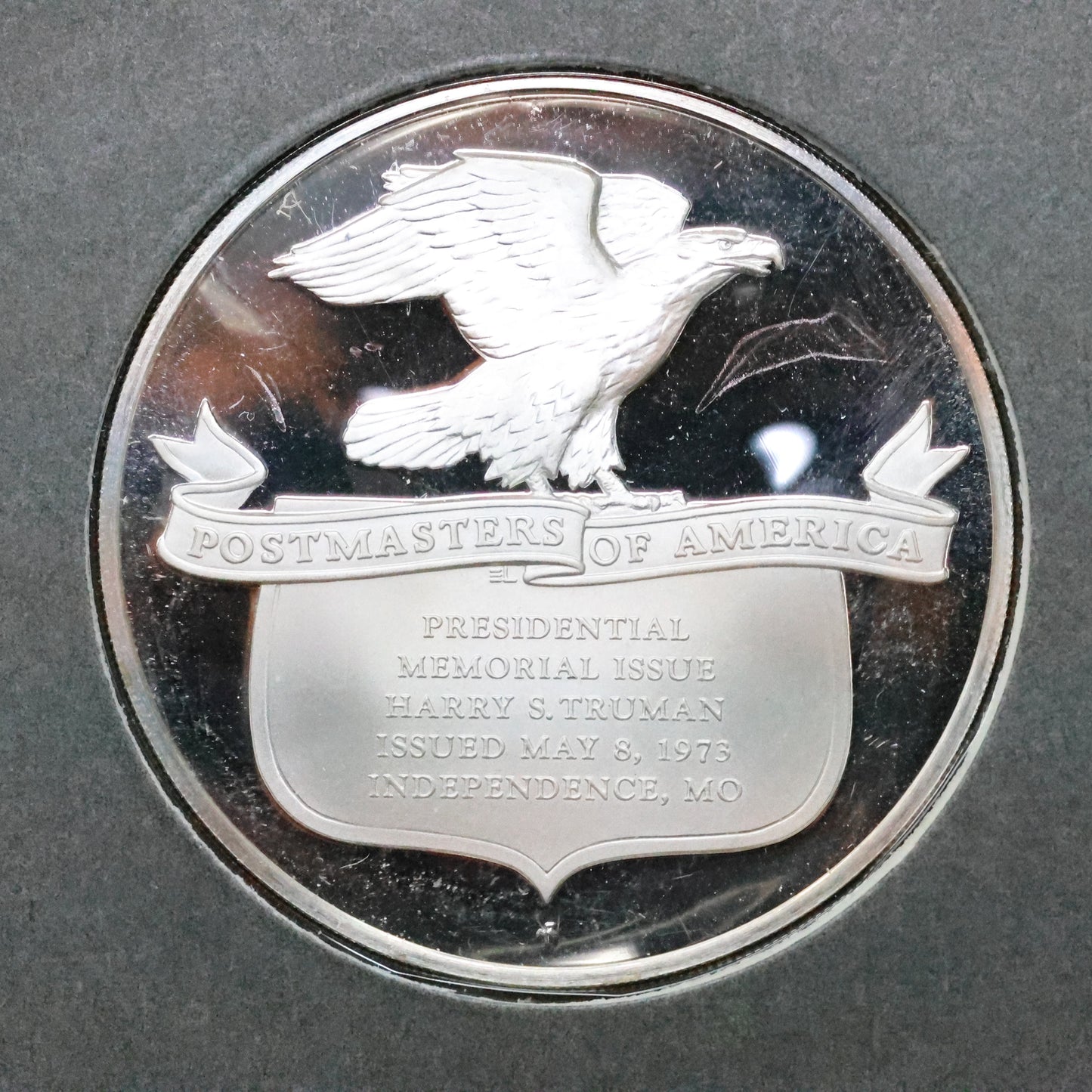 1973 Postmasters of America STERLING SILVER Art Round - President Harry S. Truman