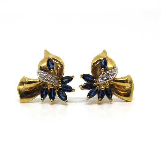 LeVian 18K Yellow Gold Diamond & Sapphire Stud Earrings