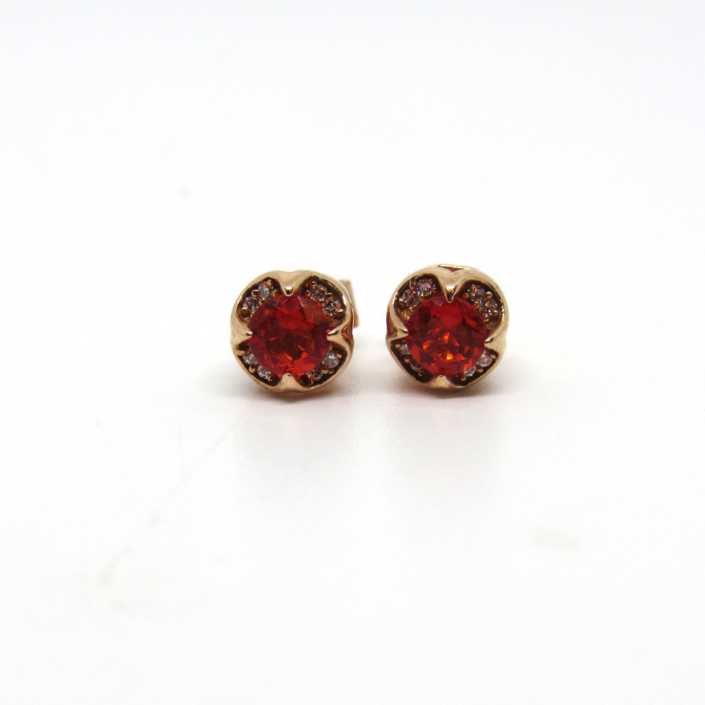LeVian 14K Rose Gold Fire Opal & Diamond Stud Earrings