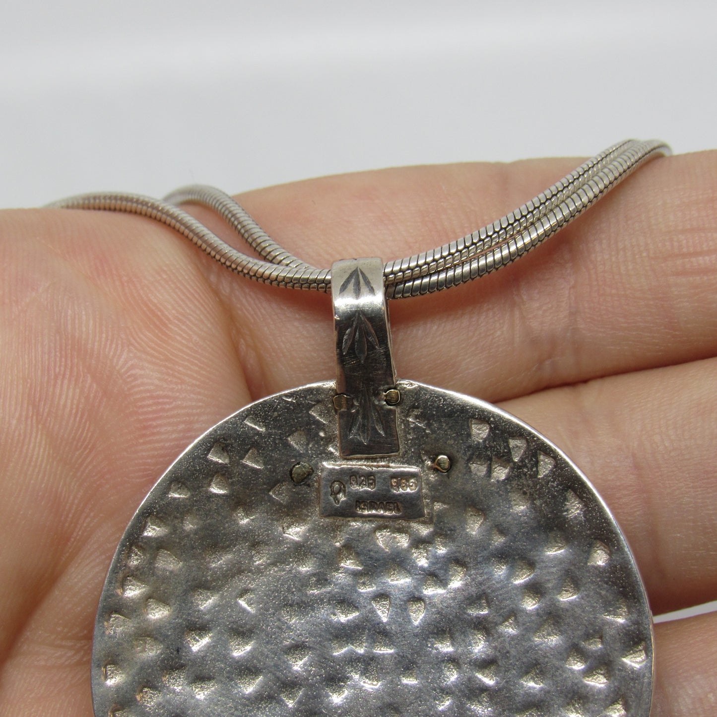 Prodesso Israel 925 Sterling Silver & 585 14k Gold Hammered Pendant & Necklace - 18in