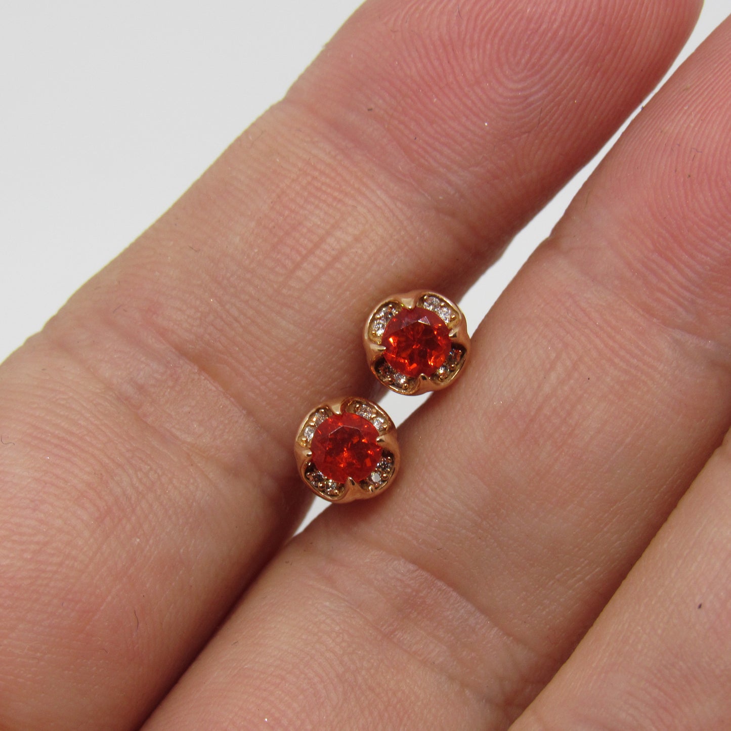 LeVian 14K Rose Gold Fire Opal & Diamond Stud Earrings