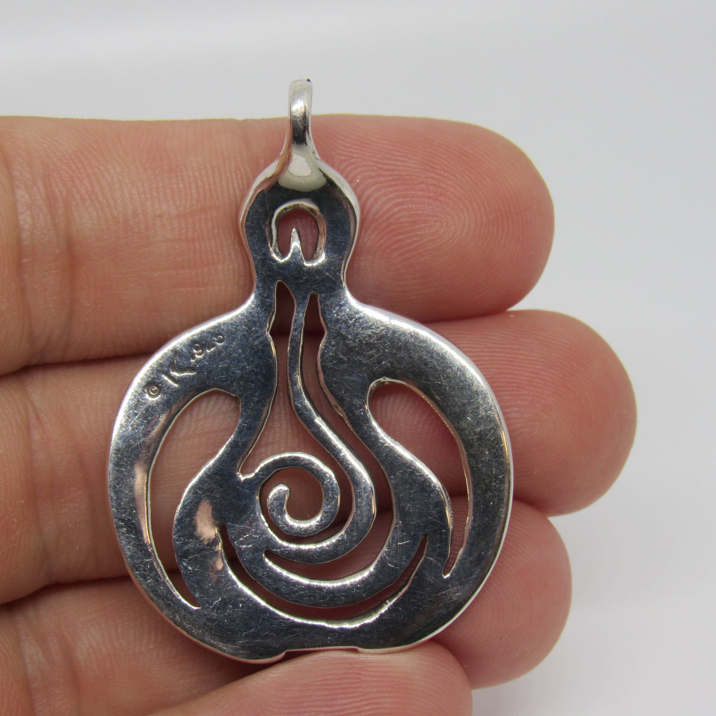 K Robins Designs Sterling Silver Cerridwen Welsh Celtic Crone Goddess Pendant - ~1.75 in