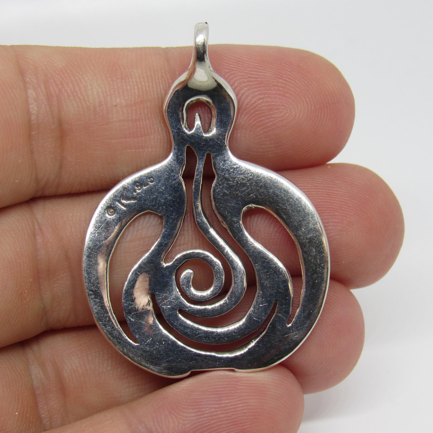 K Robins Designs Sterling Silver Cerridwen Welsh Celtic Crone Goddess Pendant - ~1.75 in