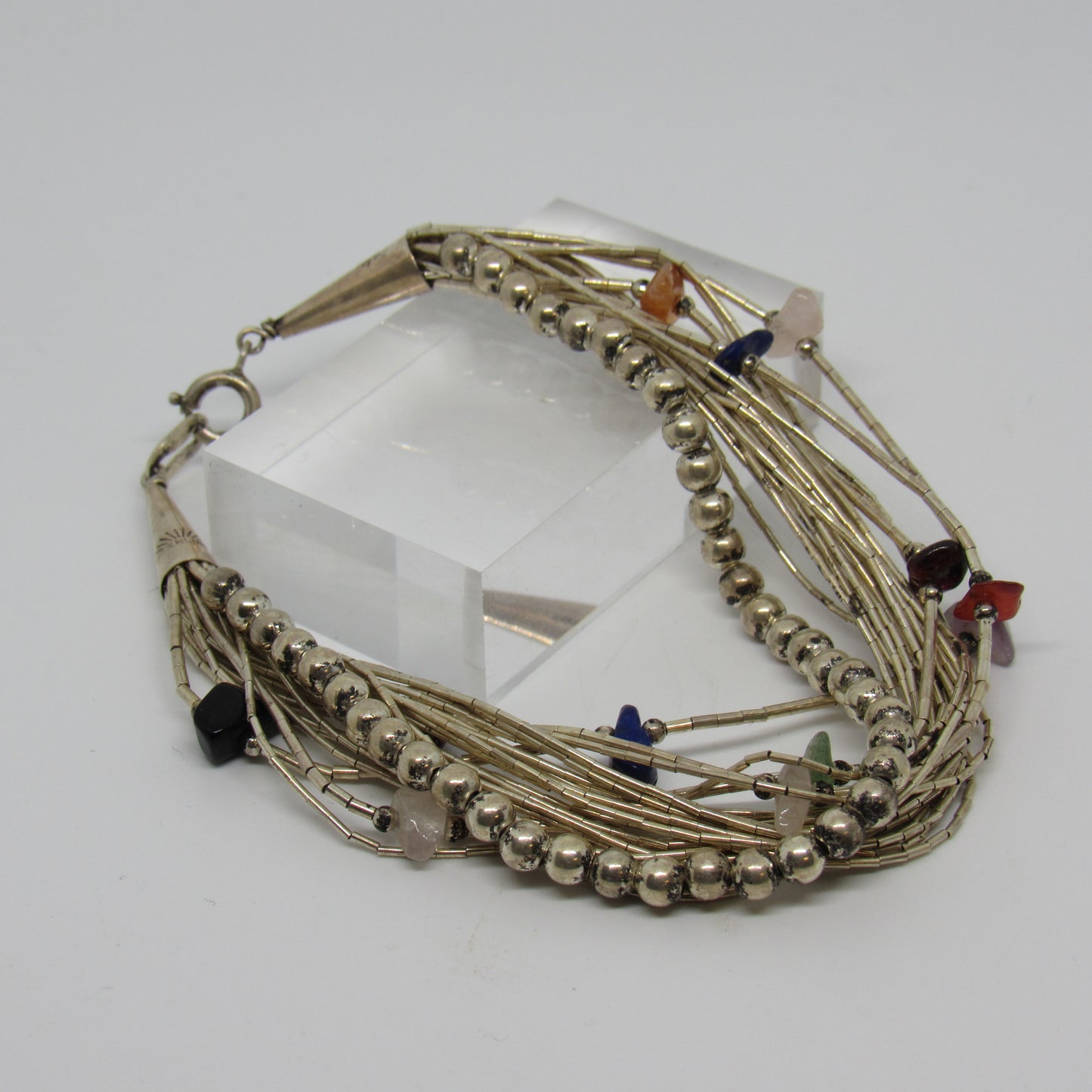 Sterling Silver Liquid Silver Bracelet w/ Beads & Stones - 8 inch