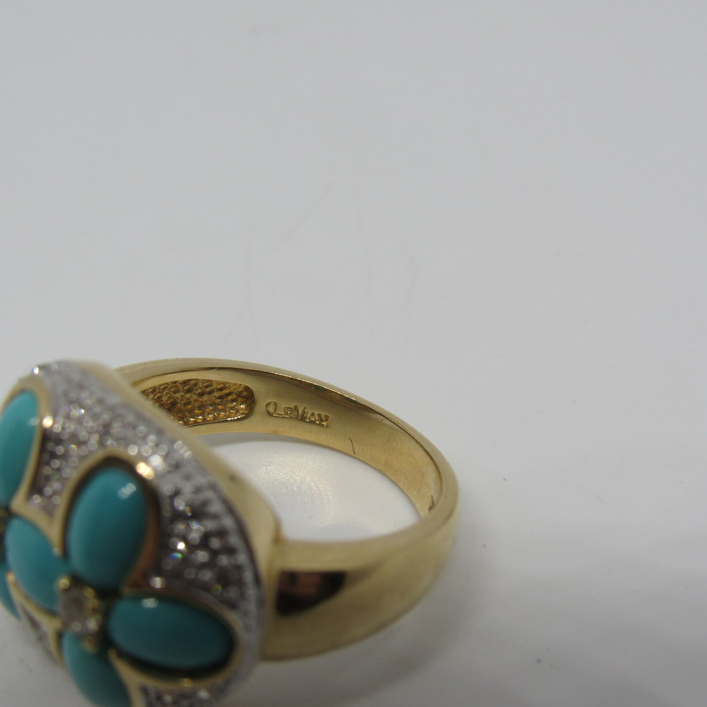 LeVian 14k Yellow Gold Turquoise & Diamond Statement Ring - Sz 6.75