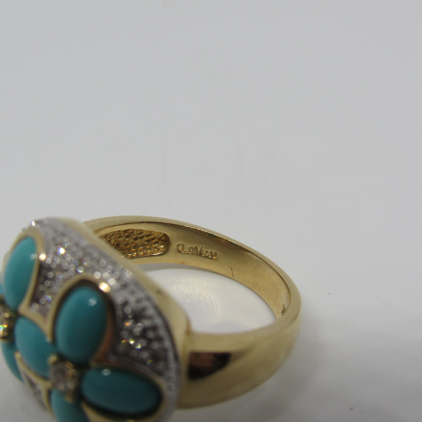 LeVian 14k Yellow Gold Turquoise & Diamond Statement Ring - Sz 6.75
