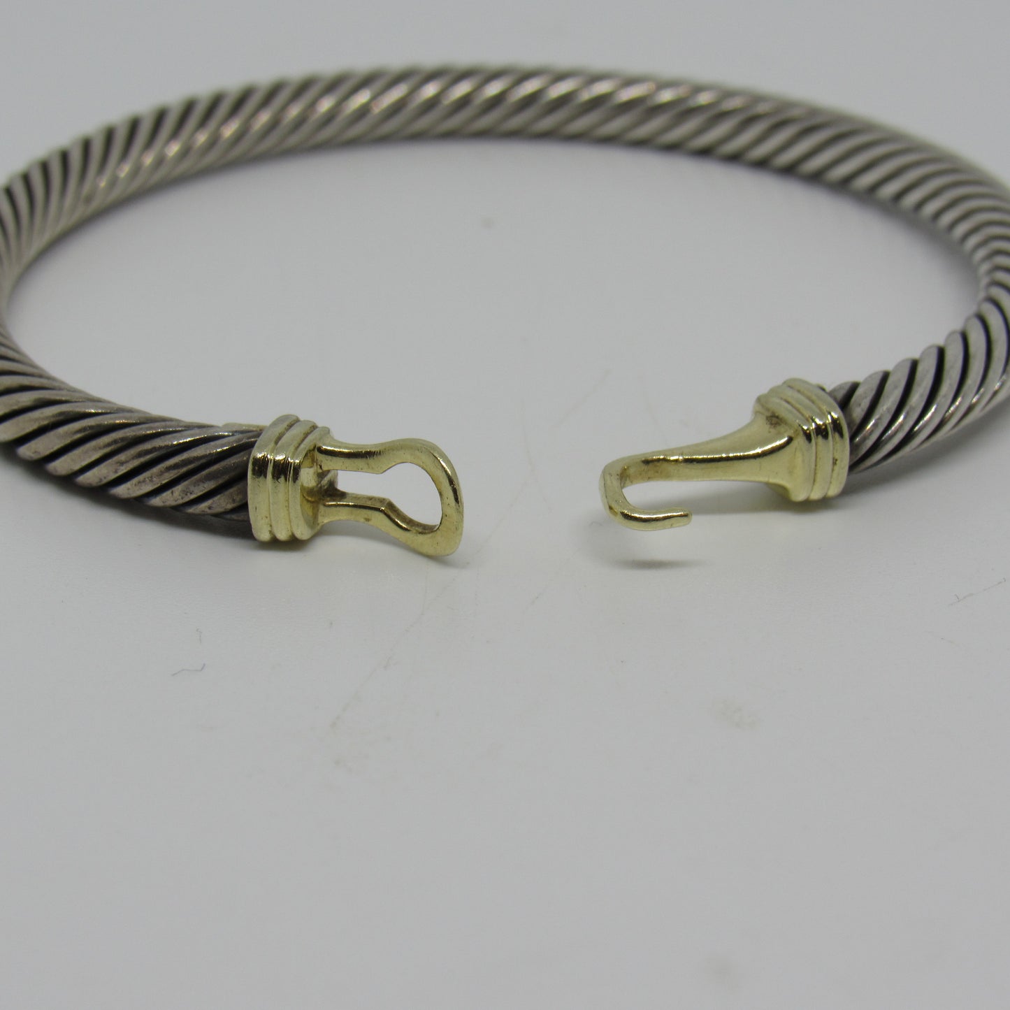 David Yurman Sterling Silver 14k Yellow Gold 5mm Cable Buckle Bracelet - 6.5 inch