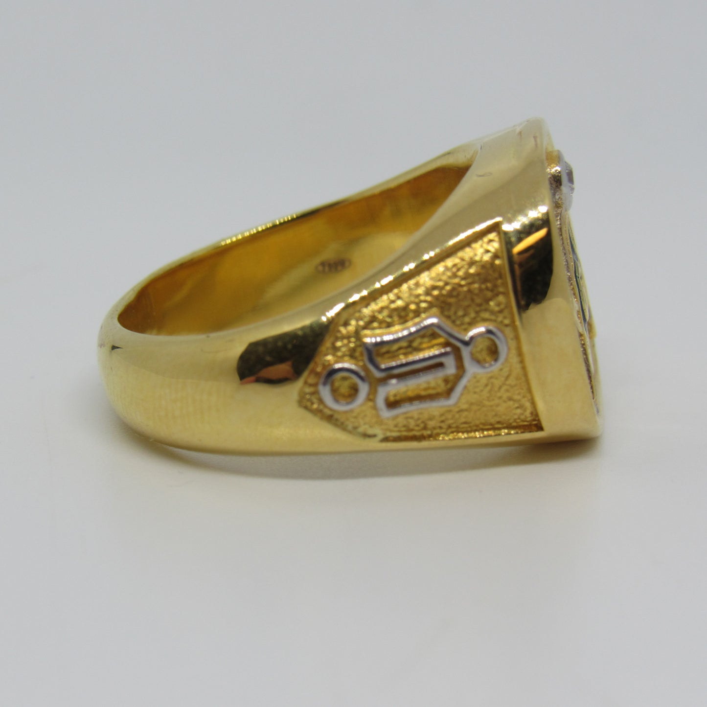 18k Two Tone Yellow & White Gold Diamond Chip Masonic Ring - Sz 9.5