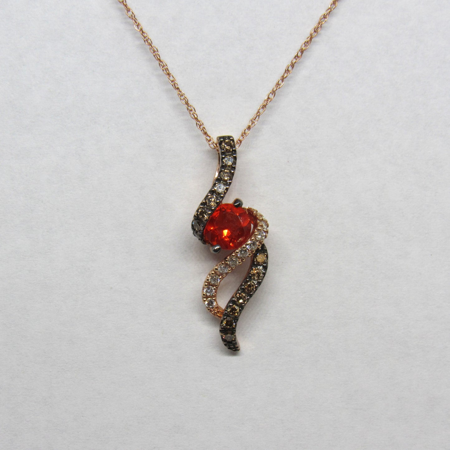 LeVian 14k Strawberry Gold Diamond & Fire Opal Pendant & Necklace - 18 in