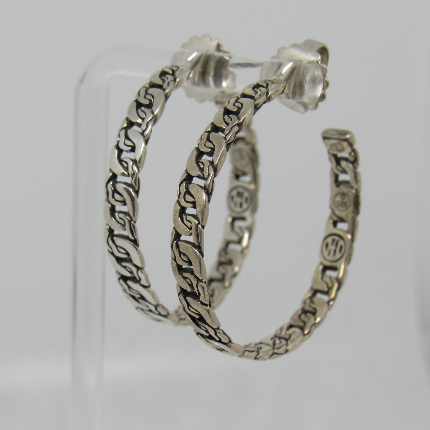 John Hardy Sterling Silver 925 Cable Chain Hoop Earrings 1.5 inch