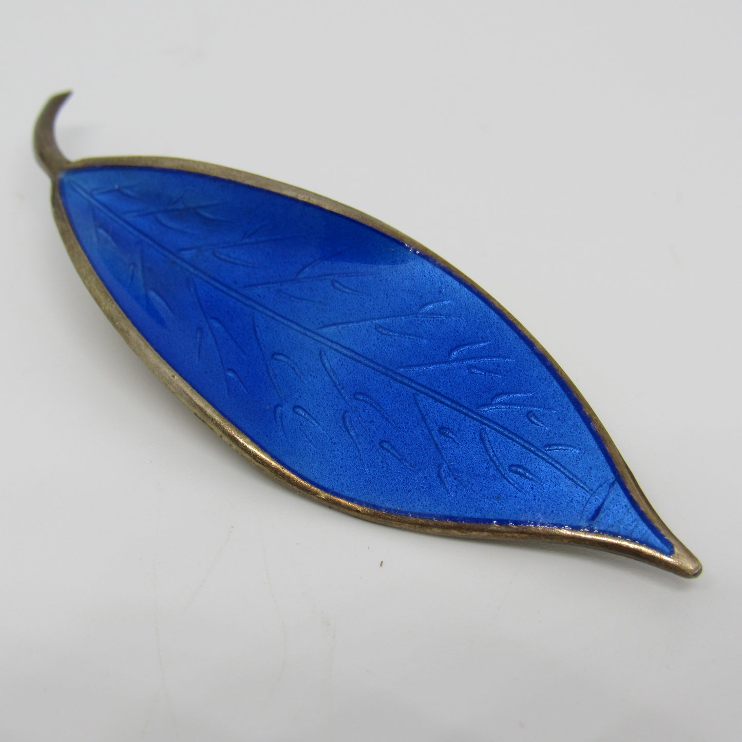 David Andersen DA Norway Sterling Silver 925 Blue Enamel Leaf Pin Brooch