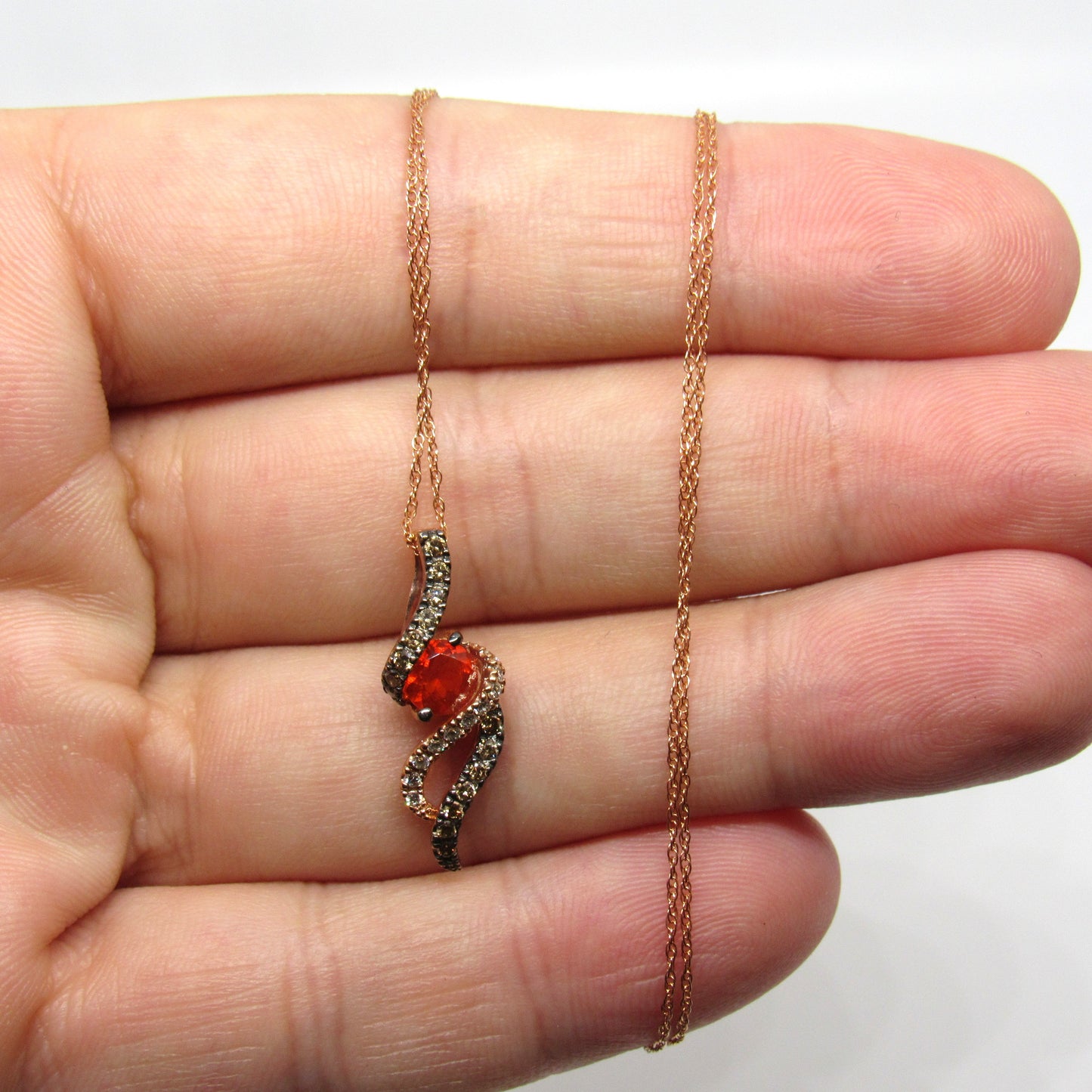 LeVian 14k Strawberry Gold Diamond & Fire Opal Pendant & Necklace - 18 in