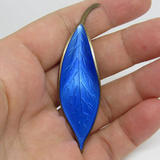 David Andersen DA Norway Sterling Silver 925 Blue Enamel Leaf Pin Brooch