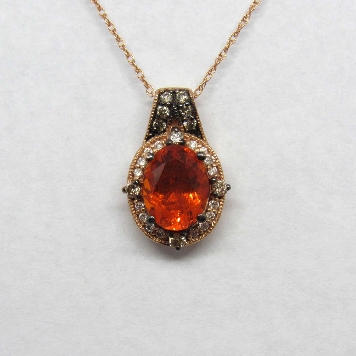 LeVian 14k Rose Gold Fire Opal Chocolate & Vanilla Diamond Pendant & Necklace - 18 in