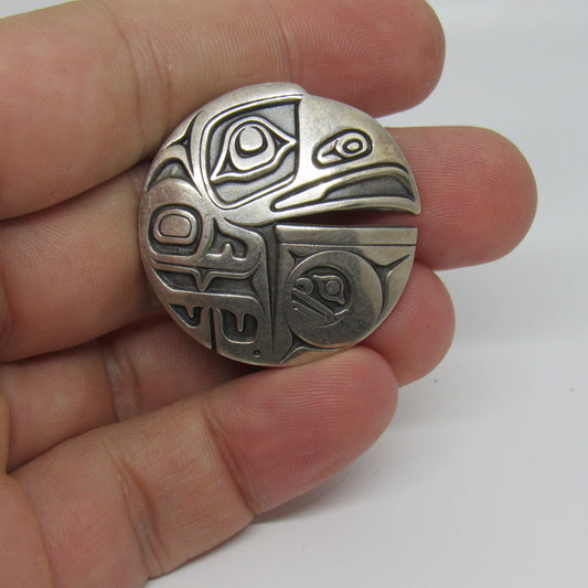 Odin Lonning Tlingit Overlay Sterling Silver Raven Bird Pendant - Metal Arts Group