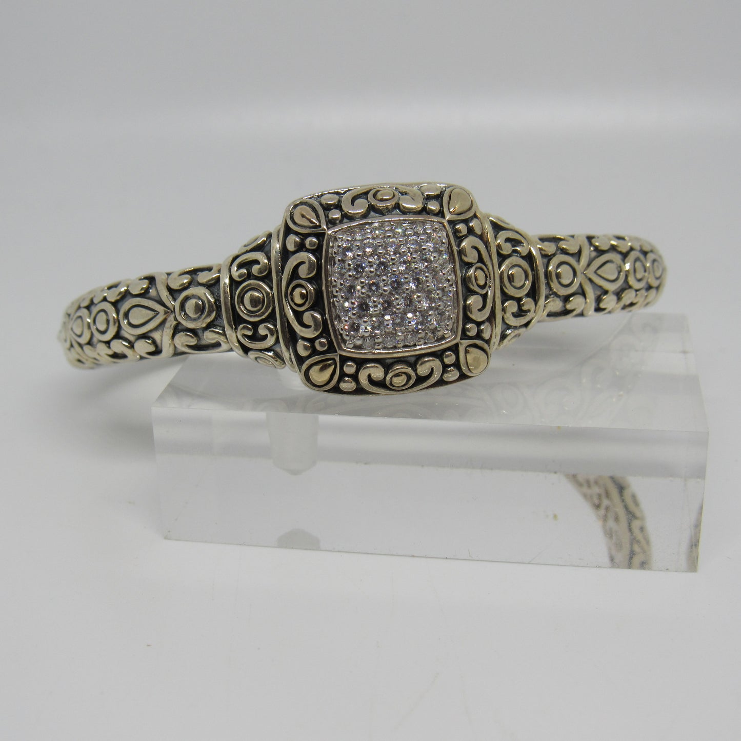 Angela By John Hardy Sterling Silver 925 & 14k Balinese Hinged Cuff Bracelet - ~6.5 inch