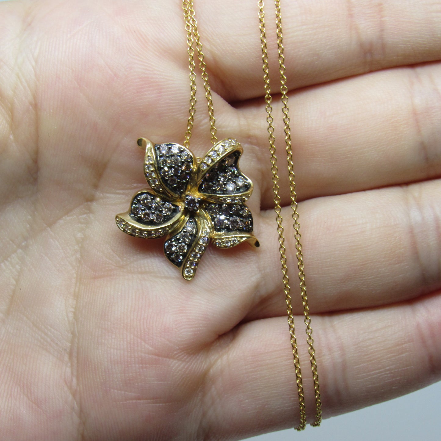 LeVian 14k Chocolate & White Diamond Flower Pendant Necklace - 18 in
