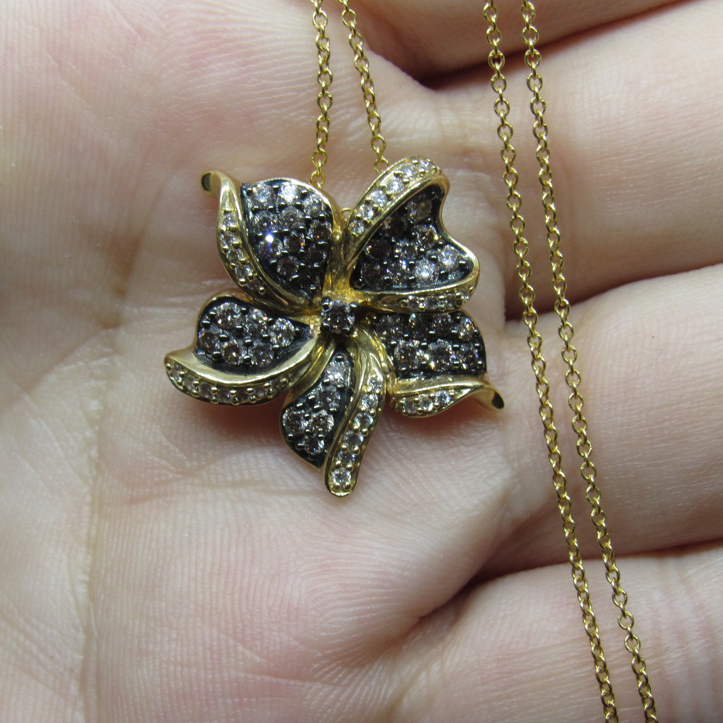 LeVian 14k Chocolate & White Diamond Flower Pendant Necklace - 18 in