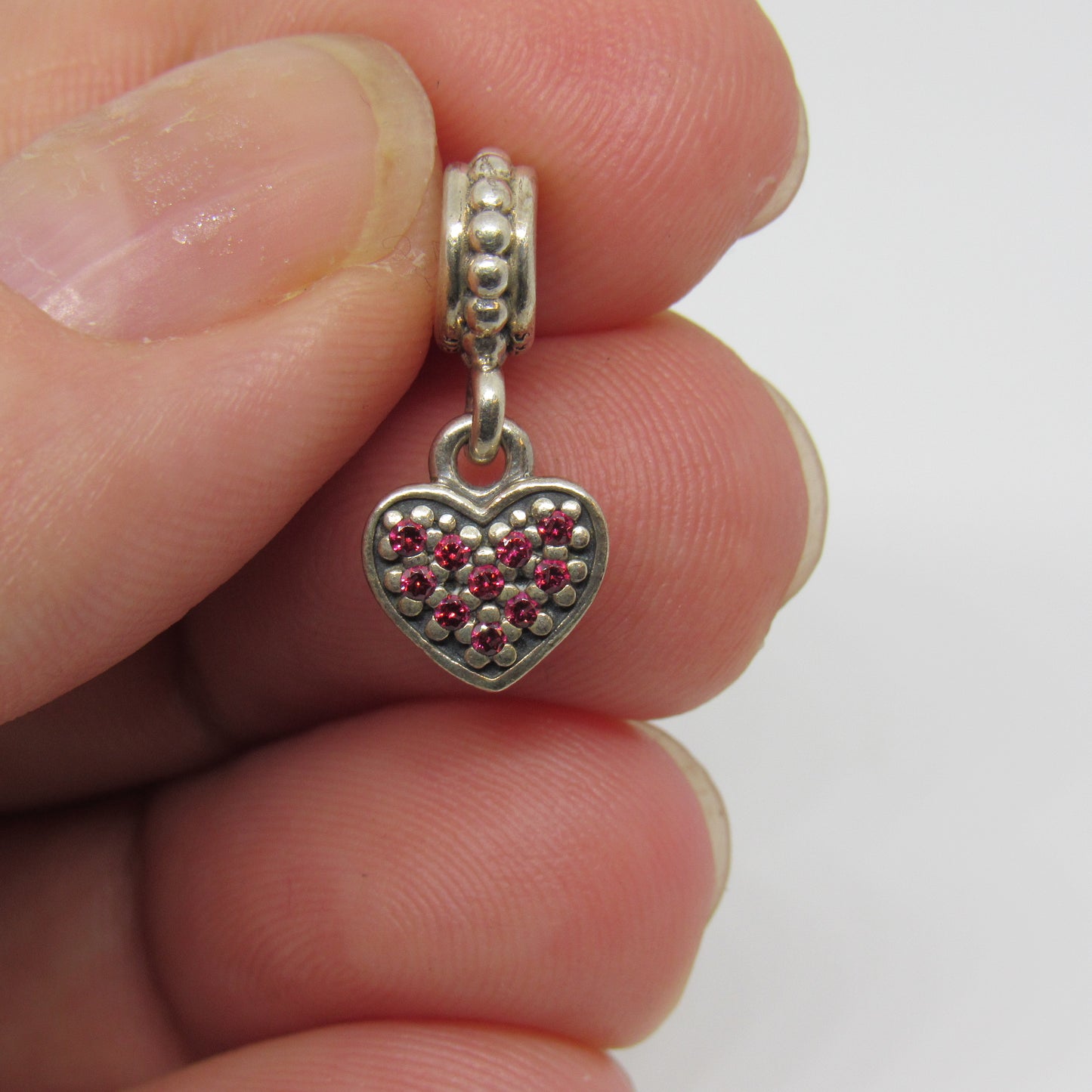 Pandora Sterling Silver Red CZ Pave Heart Dangle Charm - #791023CZR