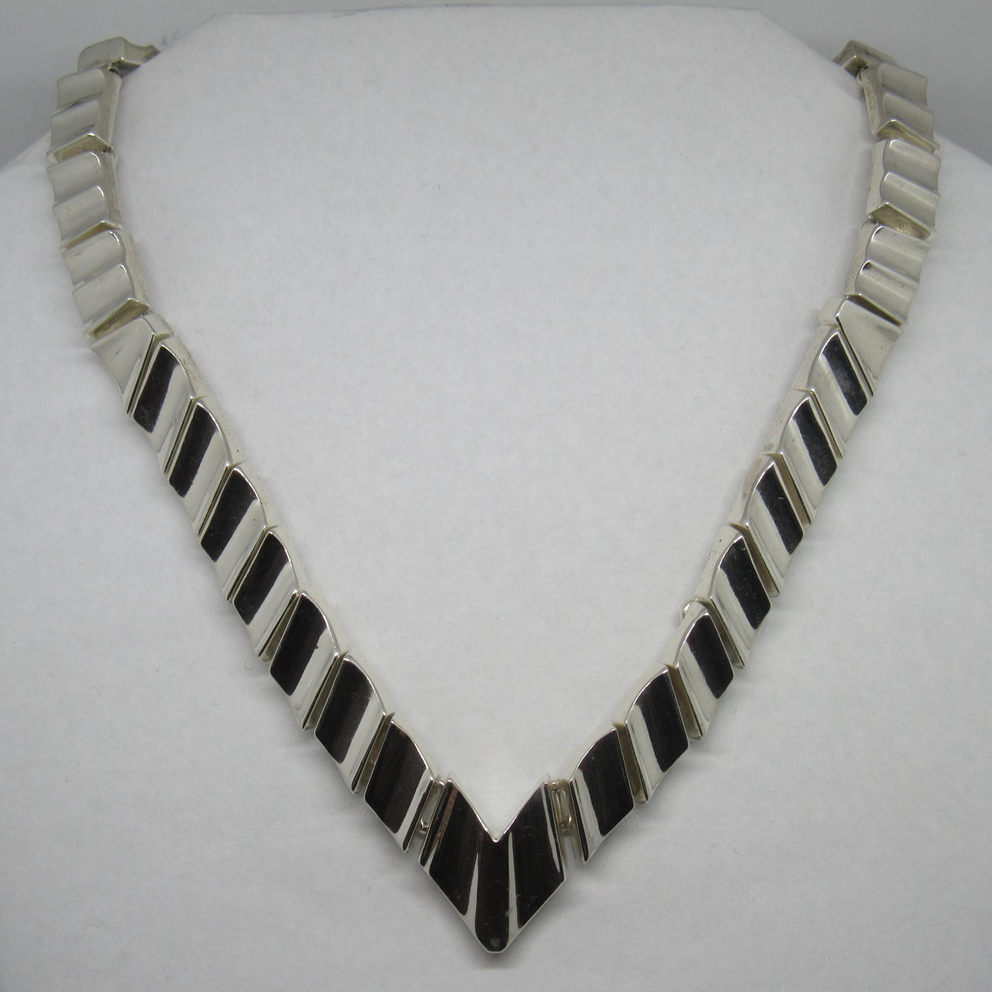 Vintage Mexico Sterling Silver 925 Pointed Hinge Link Collar Heavy Necklace - ~16 in, ~185 gr