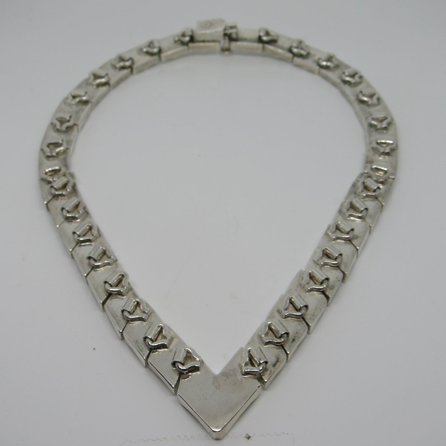 Vintage Mexico Sterling Silver 925 Pointed Hinge Link Collar Heavy Necklace - ~16 in, ~185 gr