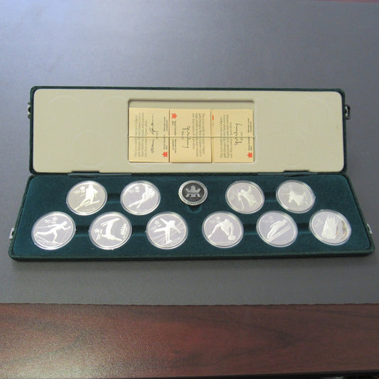 1988 Silver 10 Coin Calgary Winter Olympic Coin Set w/ Box and COA