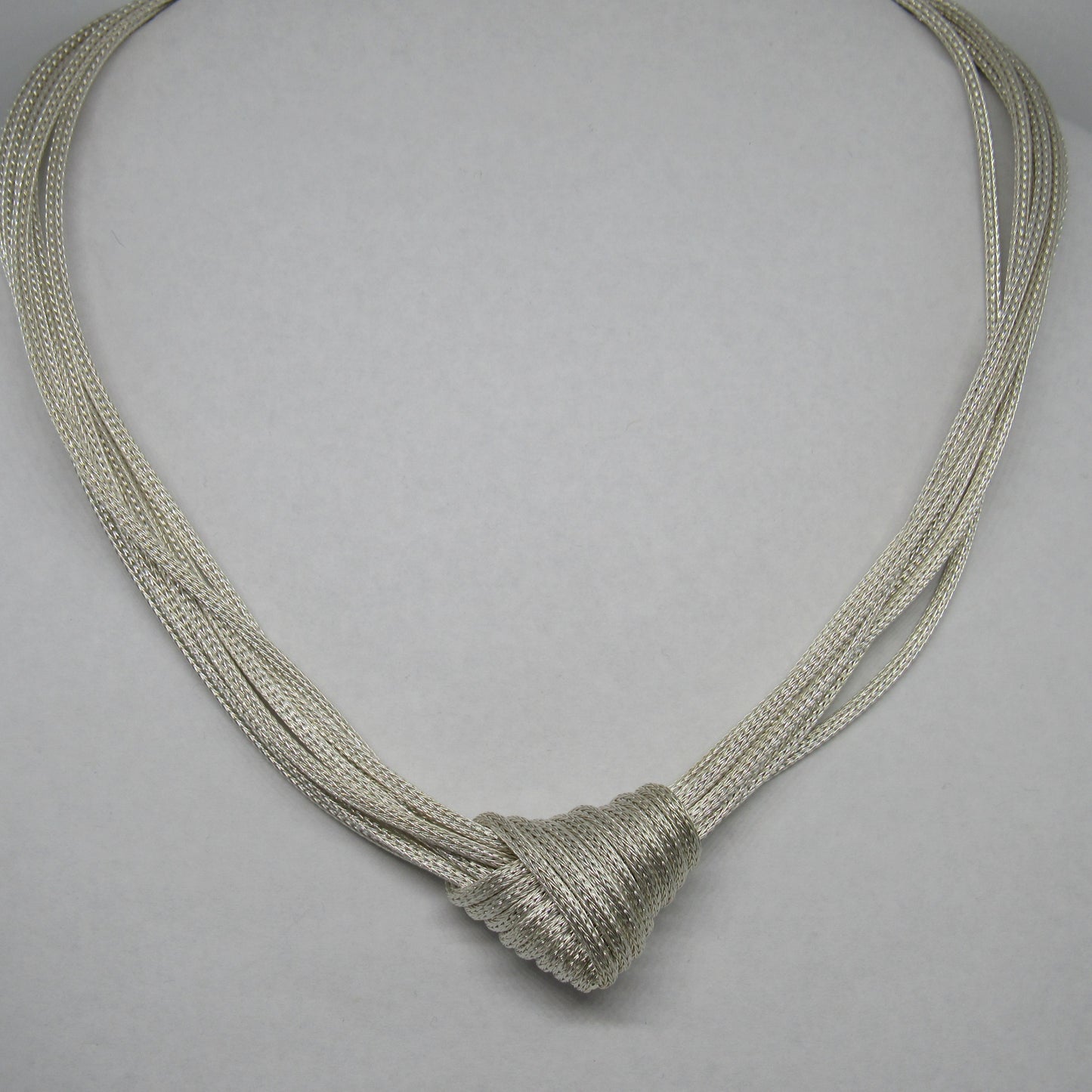 Italian Sterling Silver Top Knot Necklace w/ Matching Bracelet & Earrings - 16 in, 7 in, 1.25 in