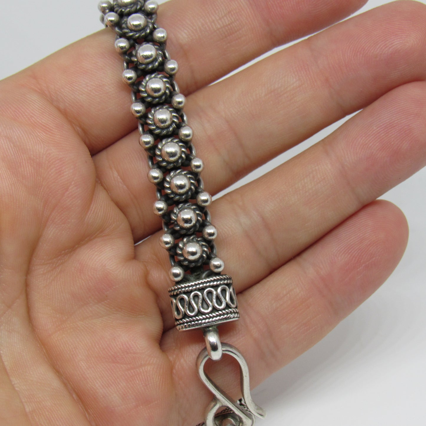 Designer BA Suarti 925 Sterling Silver Balinese Style Ball Link Chain Bracelet - 8 inch