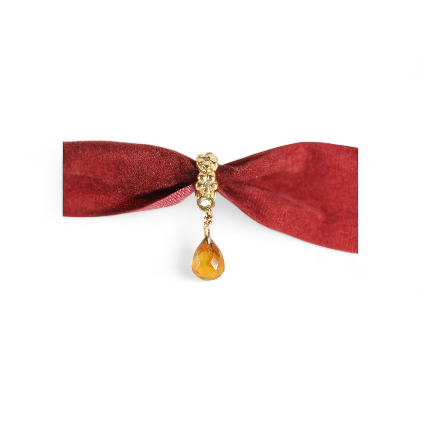 Pandora 14k Yellow Gold Flower Spacer Charm w/ Diamonds CUSTOM Orange Bead #750436D