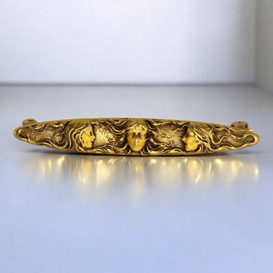 14k Art Nouveau Maiden Woman Brooch 14 Karat Gold Circa 1900 - ~1.75"