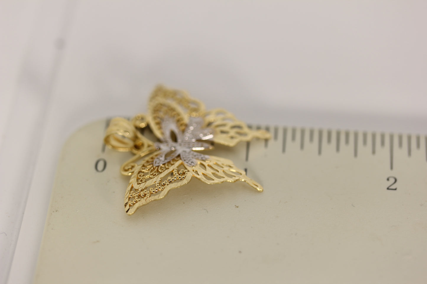 18k Two Tone White & Yellow Gold Filigree Butterfly Pendant ~.1.25"