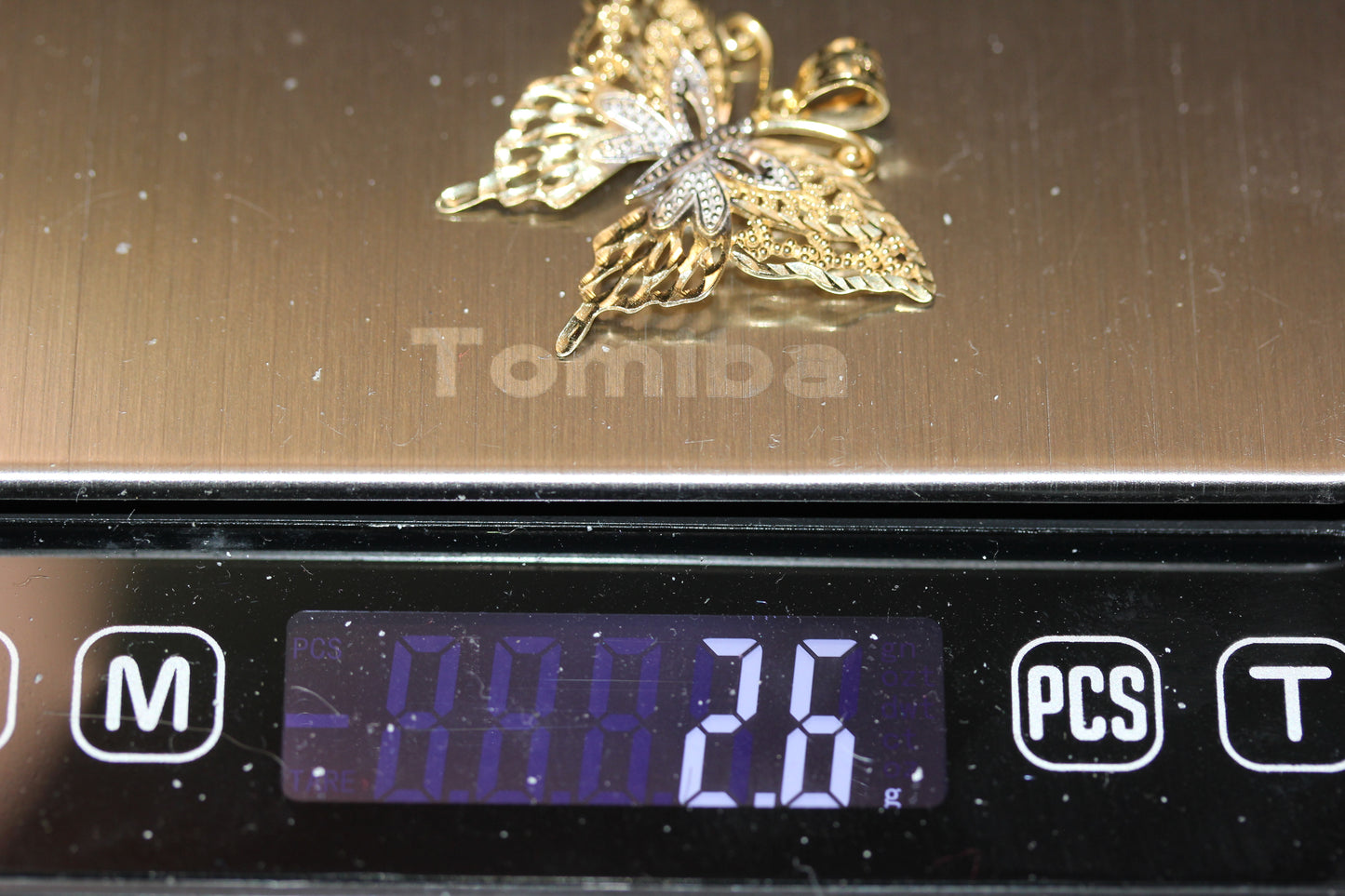 18k Two Tone White & Yellow Gold Filigree Butterfly Pendant ~.1.25"